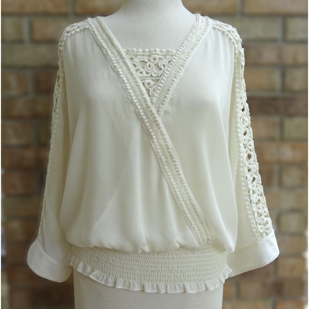 Chico's Ecru Lace Crochet Surplice Blouse Size 0 Boho Cottagecore Romantic